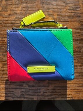 Kurt Geiger Multicolor Diagonal Stripe Leather Card Case